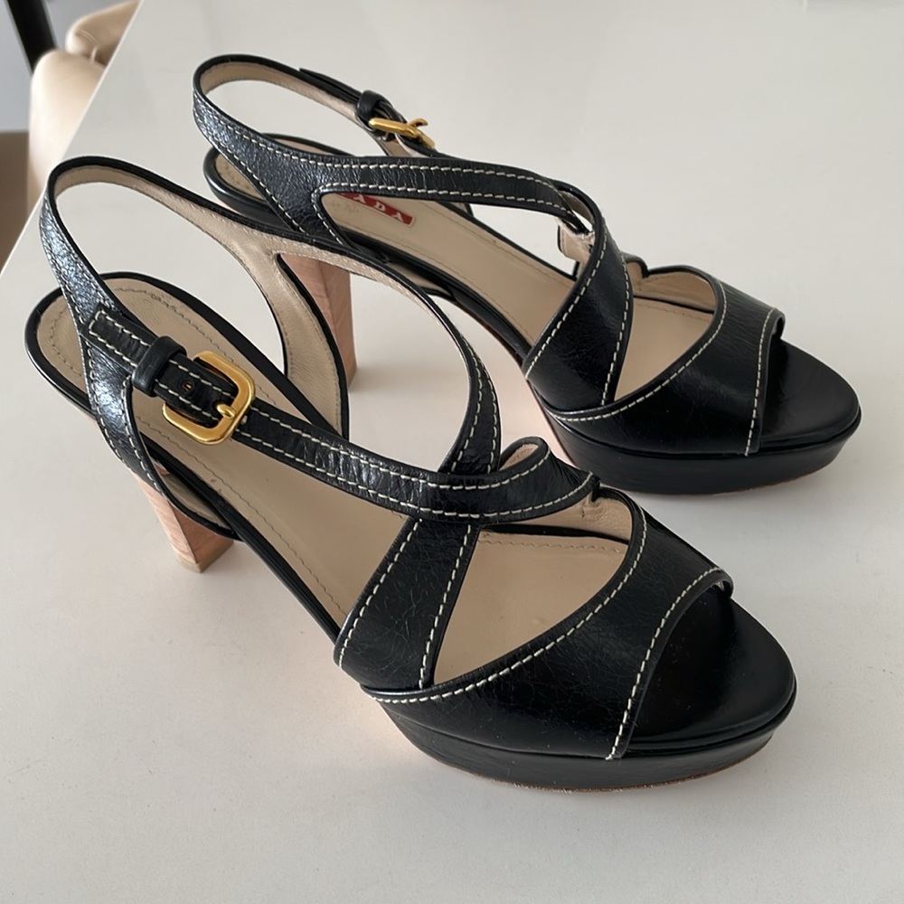 SALE! Prada Sport Black Leather Platform Sandal - Picture 5 of 16